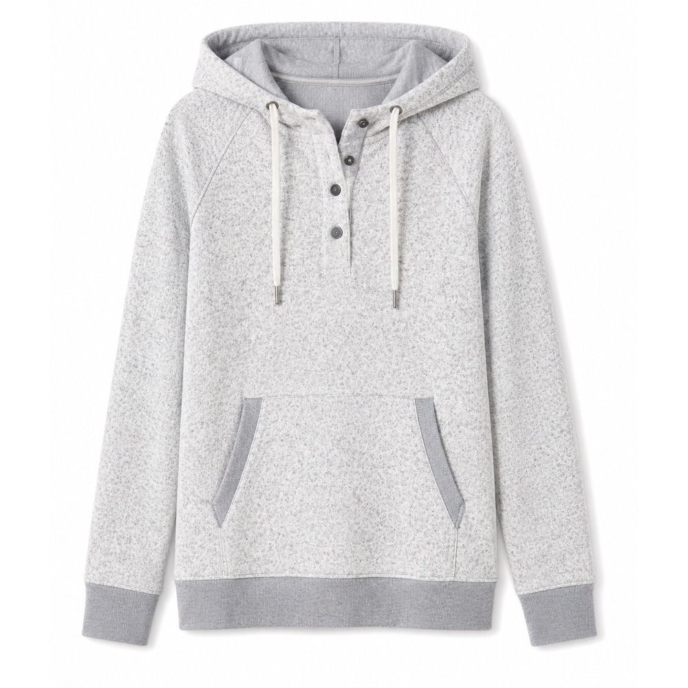 Thread & Supply Hoodie Womens XS Heather Ivory Snap Neck Pullover Polyester